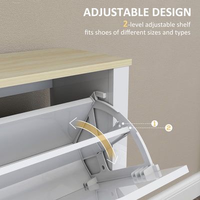 HOMCOM Slim Shoe Cabinet, Narrow Shoe Cupboard with 4 Flip Drawers, Adjustable Shelves for 16 Pairs of Shoes, White 