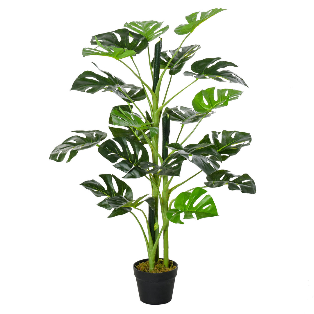 Outsunny 100cm/3.3FT Artificial Monstera Tree Decorative Cheese Plant 21 Leaves with Nursery Pot, Fake Tropical Palm Tree for Indoor Outdoor Décor 