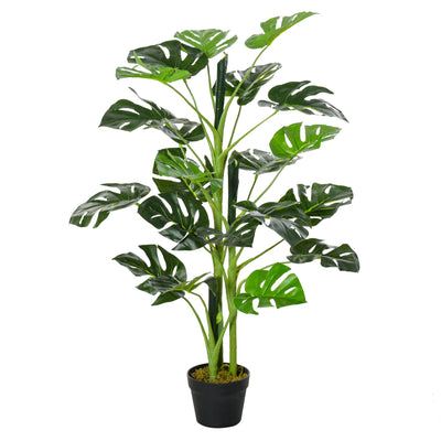 Outsunny 100cm/3.3FT Artificial Monstera Tree Decorative Cheese Plant 21 Leaves with Nursery Pot, Fake Tropical Palm Tree for Indoor Outdoor Décor 