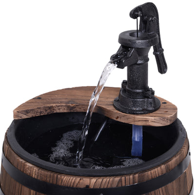 Outsunny Wood Barrel Patio Water Fountain Electric Pump Garden Decorative Ornament with Flower Planter Decor 