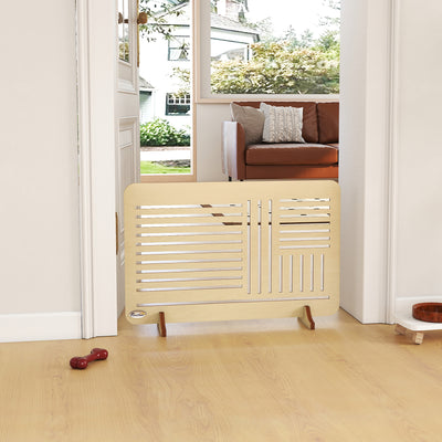 PawHut Freestanding Pet Gate, Portable Dog Barrier Gate with Feet for Small Breeds, 75 x 51 cm, Natural Wood 