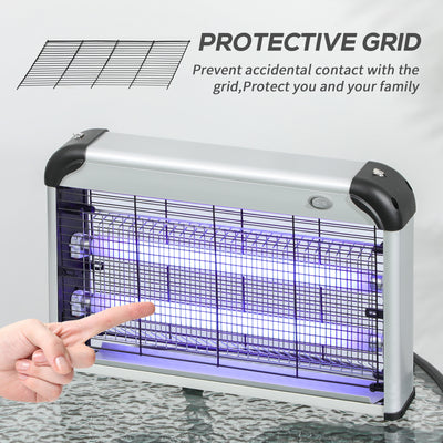 Outsunny Free Standing Wall Hanging 30W Electric Fly Mosquito Killer 60\'e3\'8e\'a1  Coverage Electric Fly Zapper, Bug Zapper, Insect Killer Silver 