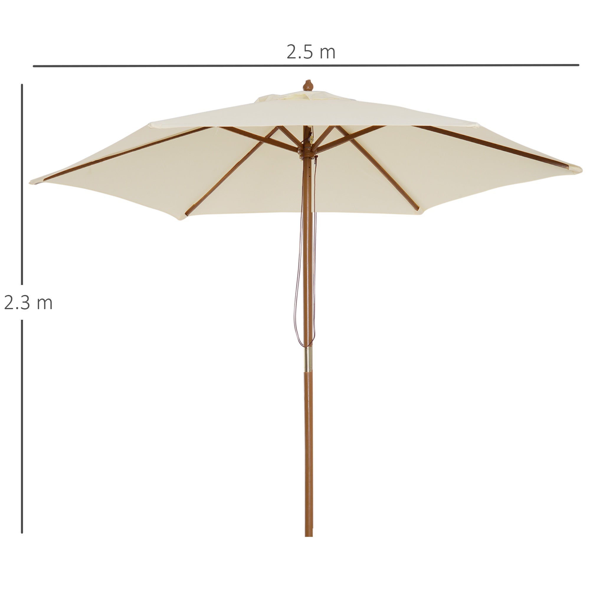 Outsunny 2.5m Wood Garden Parasol Sun Shade Patio Outdoor Wooden Umbrella Canopy Cream White