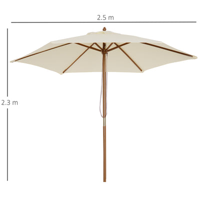 Outsunny 2.5m Wood Garden Parasol Sun Shade Patio Outdoor Wooden Umbrella Canopy Cream White 