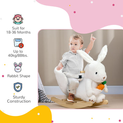HOMCOM Kids Rabbit-Shaped Rocking Horse, with Safety Belt, Realistic Sounds, for Ages 18-36 Months - White 