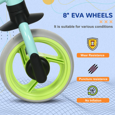 AIYAPLAY 8" Balance Bike, Lightweight Training Bike for Children, with Adjustable Seat, EVA Wheels, Easy installation - Green 
