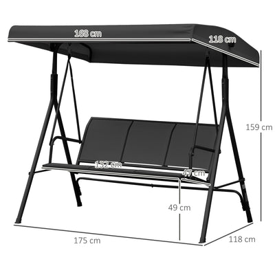 Outsunny Three-Seater Garden Swing Chair, with Canopy - Black 