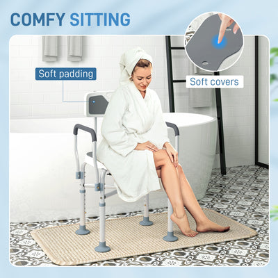 HOMCOM Shower Chair with Upgraded U-shaped Seat and Reinforced Crossbars, Height Adjustable Padded Bath Chair with Non-slip Feet for Elderly Seniors Disabled Handicap, Tool-Free Assembly, Grey 