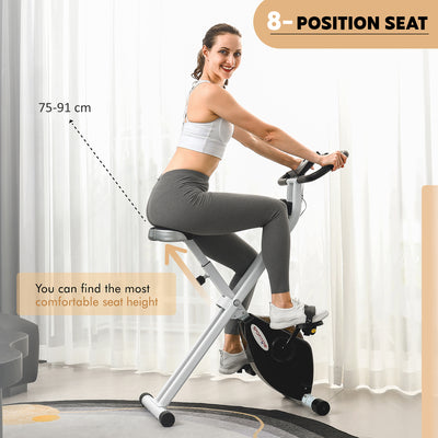 SPORTNOW Folding and Quiet Exercise Bike with 8-Level Magnetic Resistance and Heart Rate Sensor, for Home Gym, Black and White 