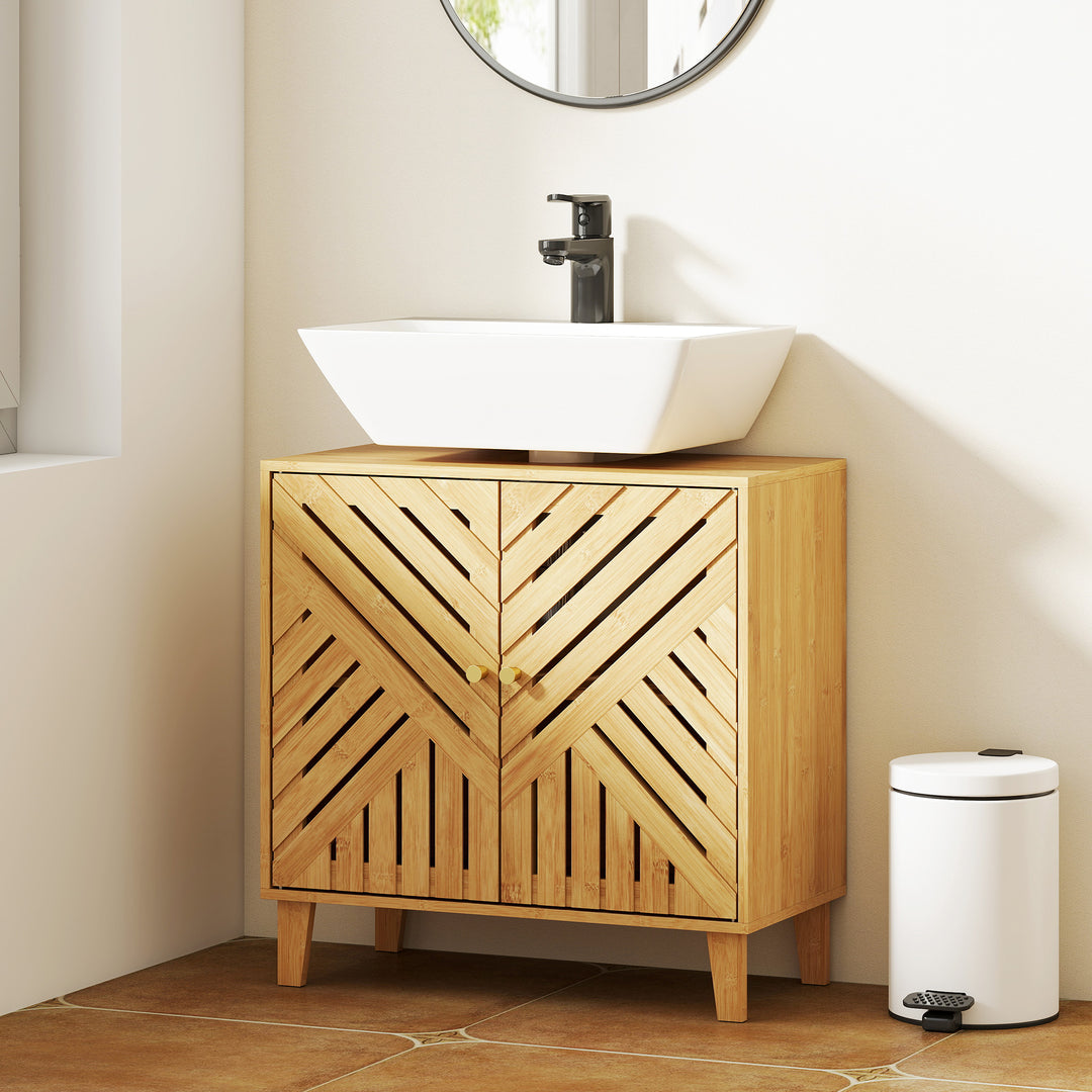 HOMCOM Bamboo Bathroom Under Sink Cabinet with Adjustable Shelf for Basin without Pedestal - Natural 