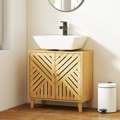 HOMCOM Bamboo Bathroom Under Sink Cabinet with Adjustable Shelf for Basin without Pedestal - Natural 