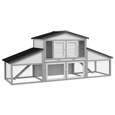 PawHut Large Rabbit Hutch with Run, Outdoor Bunny Cage, with Tray, Ramp - Light Grey 