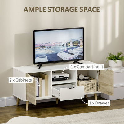 HOMCOM TV Unit Cabinet for TVs up to 50 Inches, TV Stand with Storage Cabinets and Drawer for Living Room and Bedroom, Natural 