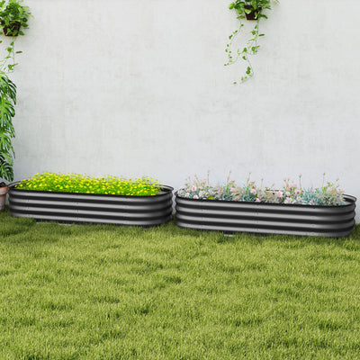 Outsunny Galvanised Raised Garden Bed, Metal Planter Box with Safety Edging, for Flowers, Herbs, Succulents, Pack of 2, Dark Grey 