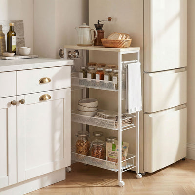 HOMCOM 3-Tier Kitchen Cart with 3 Steel Wire Baskets - White 
