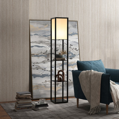 HOMCOM 3-Tier Floor Lamp, Floor Light with Storage Shelf, Reading Standing Lamp for Living Room, Bedroom, Kitchen, Dining Room, Office, Dorm, 160cm, Black 