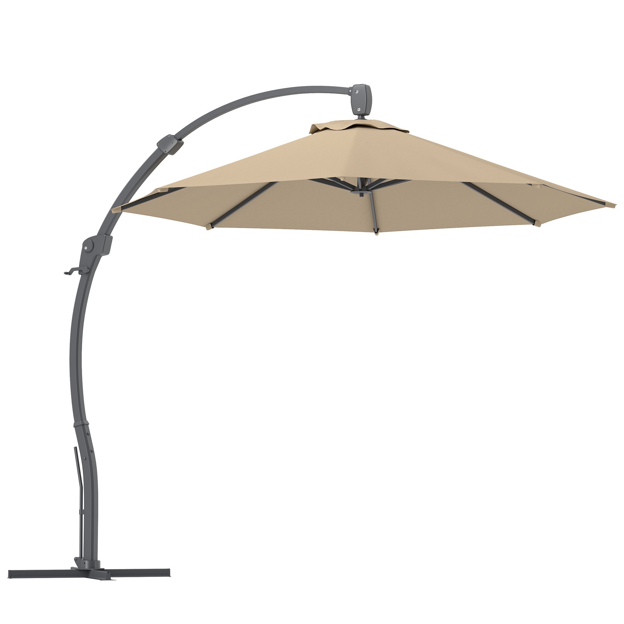 Outsunny 3(m) Garden Cantilever Parasol, Round Overhanging Umbrella with Crank Handle, Cross Base, Aluminium Frame and 360° Rotation, Banana Patio Umbrella for Outdoor Sun Shade, Khaki 