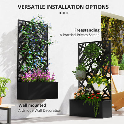 Outsunny Outdoor Metal Planter, with Back Trellis - Black 