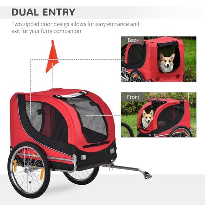 PawHut Steel Dog Bike Trailer Pet Cart Carrier for Bicycle Kit Water Resistant with Hitch Coupler Travel Black and Red 