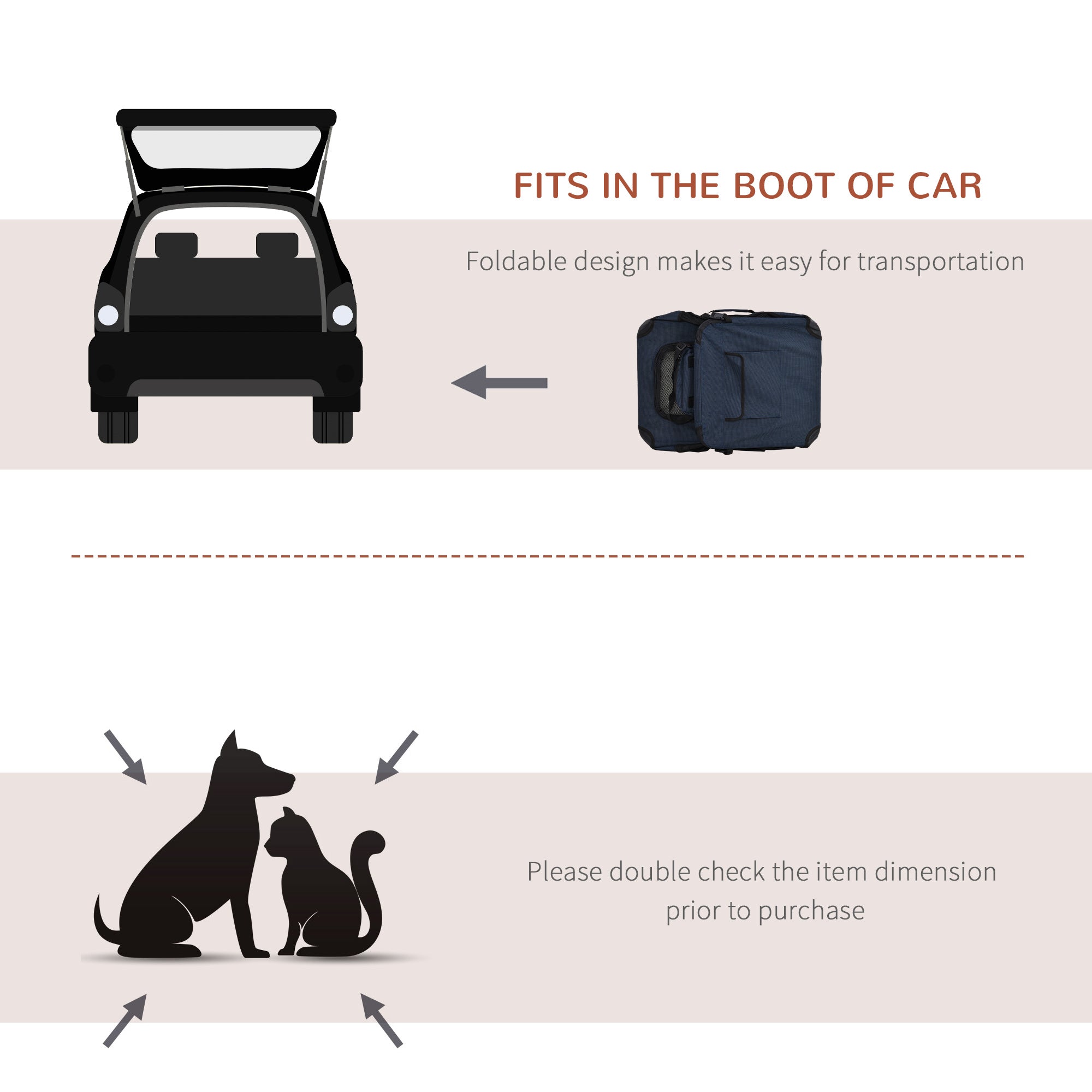 PawHut Foldable Pet Carrier for Small and Miniature Dogs, Portable Cat Carrier Soft Side Pet Travel Crate with Removable Mat, Storage Bags, Breathable Mesh 70 x 51 x 50cm - Dark Blue 