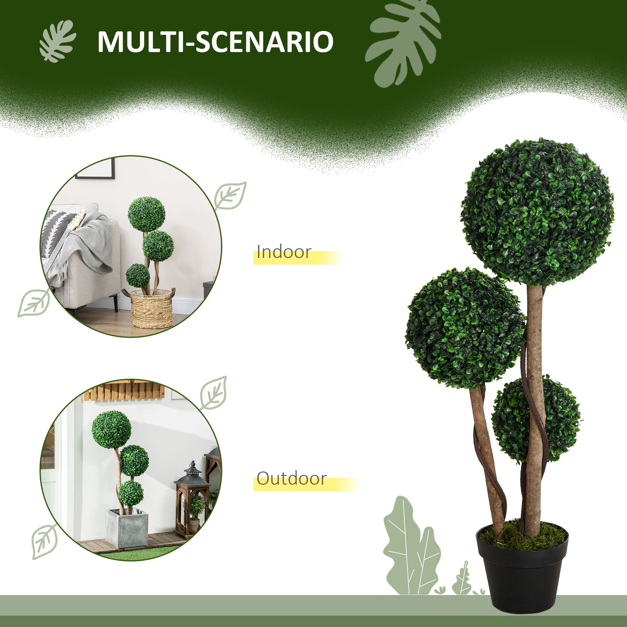 HOMCOM Decorative Artificial Plant Boxwood Ball Topiary Tree in Pot Fake Plant for Home Indoor Outdoor Decor, 90 cm, Dark Green