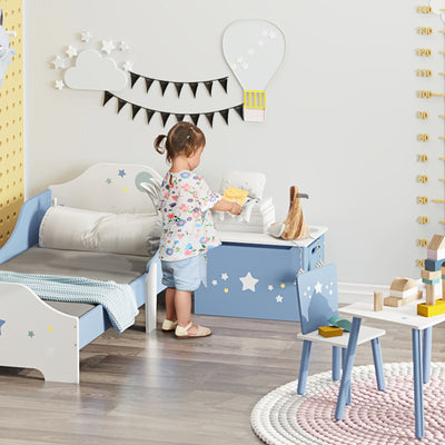 HOMCOM Kids Wooden Toy Box Children Storage Chest Organiser Side Handle Safety Hinge Play Room Furniture Blue 