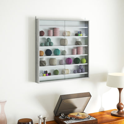 HOMCOM Six Shelf Display Cabinet, with Glass Doors - Graphite Wood Effect 