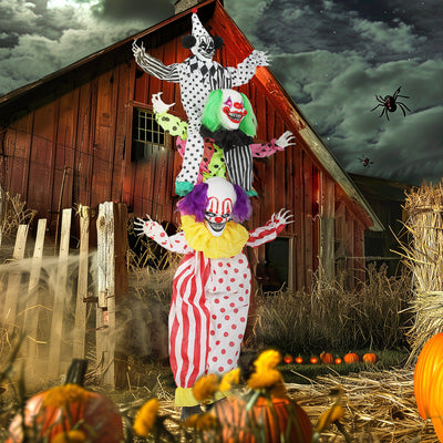Outsunny Life Size Stackable Halloween Animated Clown with Red Light Up Eyes, Sound Activated Scary Halloween Decorations, Battery Operated, Indoor Party Props 
