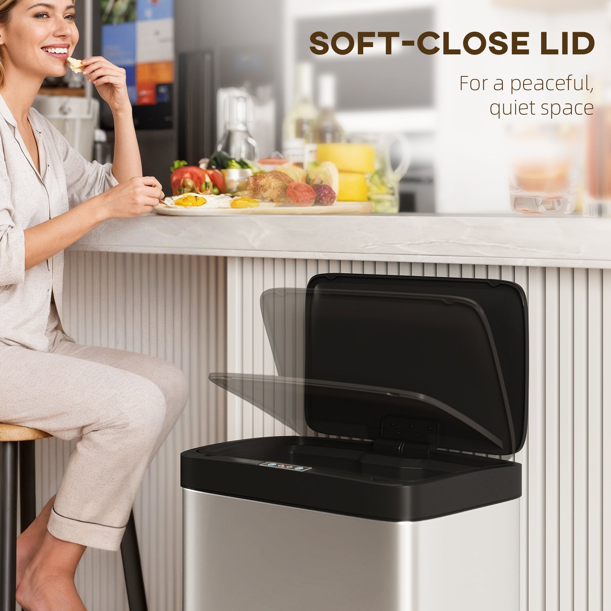 HOMCOM 45L Stainless Steel Sensor Bin - Silver Tone 