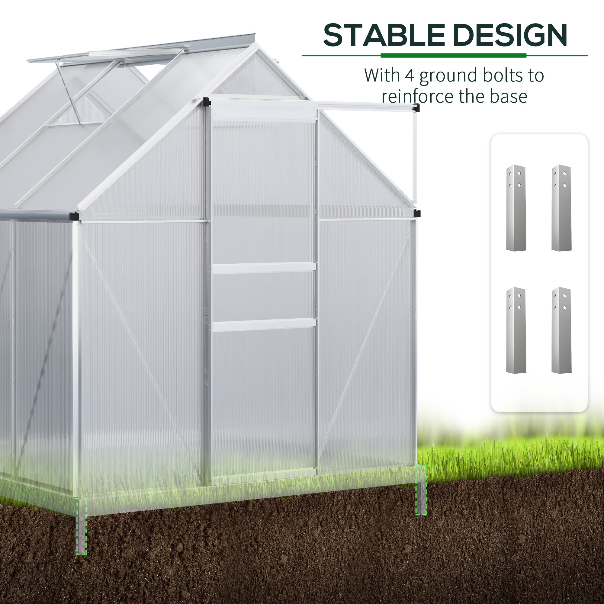Outsunny 190 x 190cm Walk-In Polycarbonate Greenhouse 