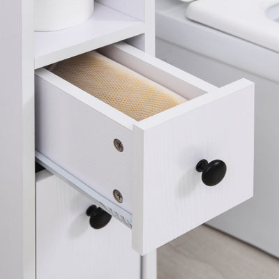 kleankin Slimline Bathroom Storage Unit w/ 2 Drawers 2 Open Compartments Wheels Handles Freestanding Compact Home Office Furniture White 