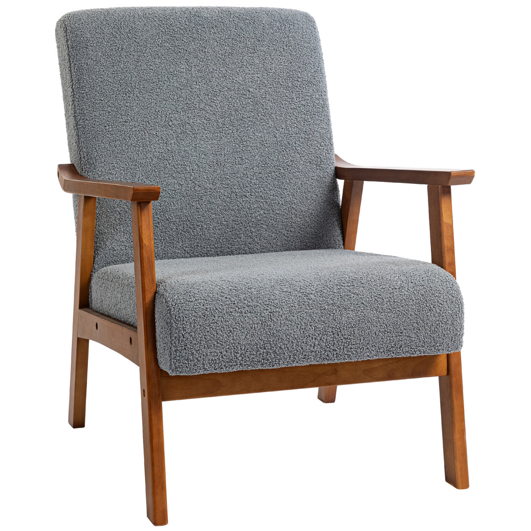 HOMCOM Armchair with Wide Seat, Boucle Accent Chair, Thick Padded Occasional Chair with Solid Wood Frame for Living Room Bedroom Home Office Reception Balcony, Grey 