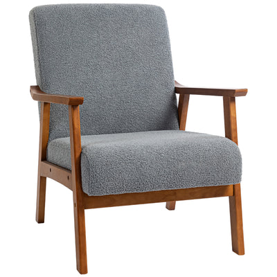 HOMCOM Armchair with Wide Seat, Boucle Accent Chair, Thick Padded Occasional Chair with Solid Wood Frame for Living Room Bedroom Home Office Reception Balcony, Grey 