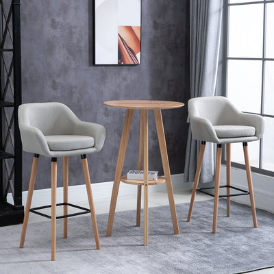 HOMCOM Set of 2 Bar Stools Modern Upholstered Seat Bar Chairs w/ Metal Frame, Solid Wood Legs Living Room Dining Room Fabric Furniture - Beige 