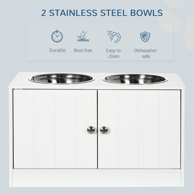 PawHut Raised Pet Feeder, with Two Bowls, Storage - White 