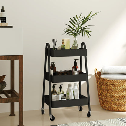 HOMCOM Three-Tier Storage Trolley - Black 