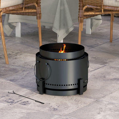 Outsunny Smokeless Fire Pit with Ash Catcher, 37cm Portable Wood Burning Firepit with Poker for Garden Camping Bonfire Party, Metal, Black 