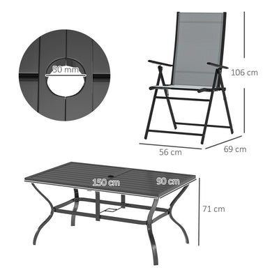 Outsunny Seven-Piece Steel Outdoor Dining Set, with Parasol Hole - Grey 