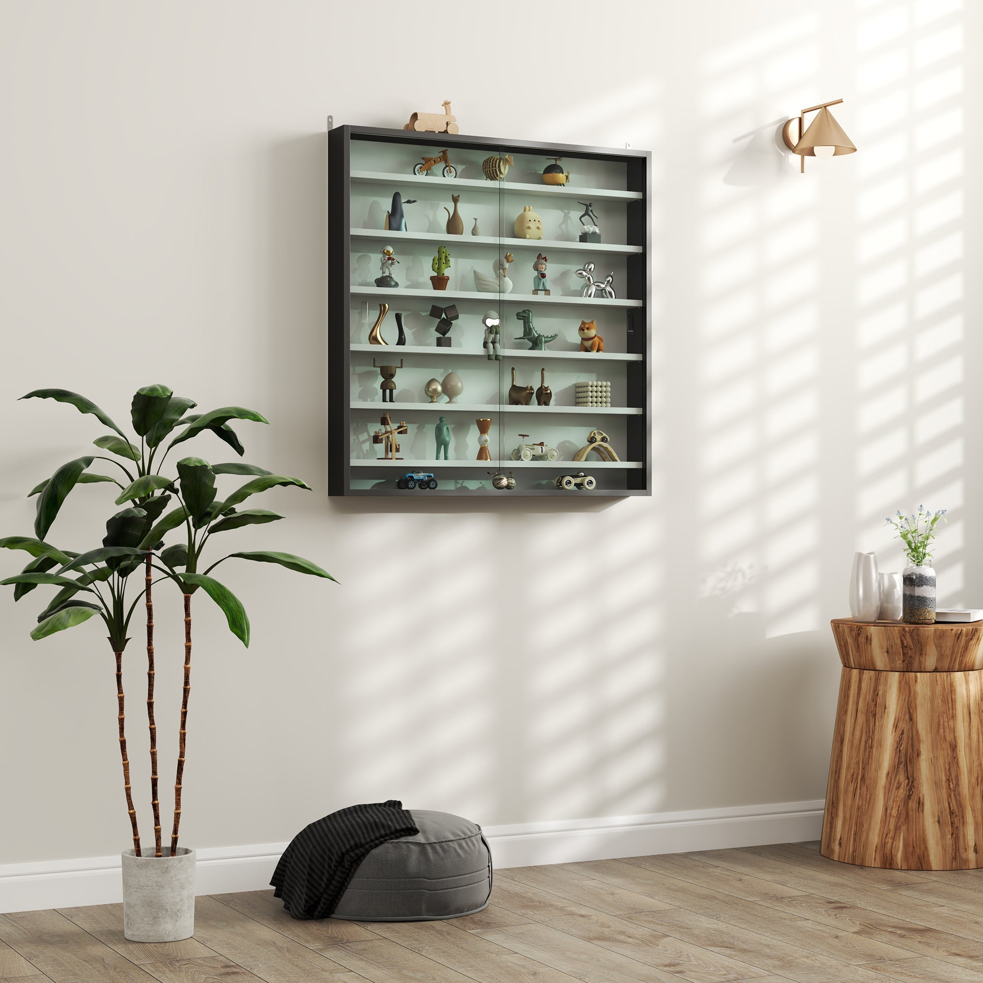 HOMCOM Six Shelf Display Cabinet, with Glass Doors - Black and White 