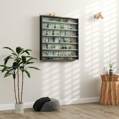 HOMCOM Six Shelf Display Cabinet, with Glass Doors - Black and White 