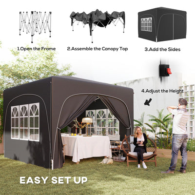 Outsunny 3 x 3m Pop-Up Gazebo Shelter, with Accessories - Black 