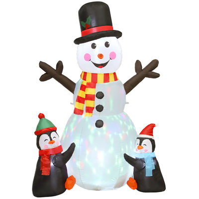 Outsunny 6FT Christmas Inflatables Snowman & Penguins with Built-in LED Lights and Flashing Projector Light, Blow Up Christmas Inflatable Decoration for Indoor Outdoor Decor, Garden 