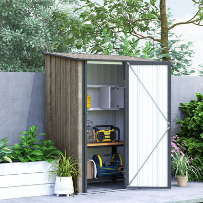 Outsunny 5ft x 3ft Metal Garden Storage Shed, Outdoor Tool Shed with Sloped Roof, Lockable Door for Tools, Equipment, Light Grey 