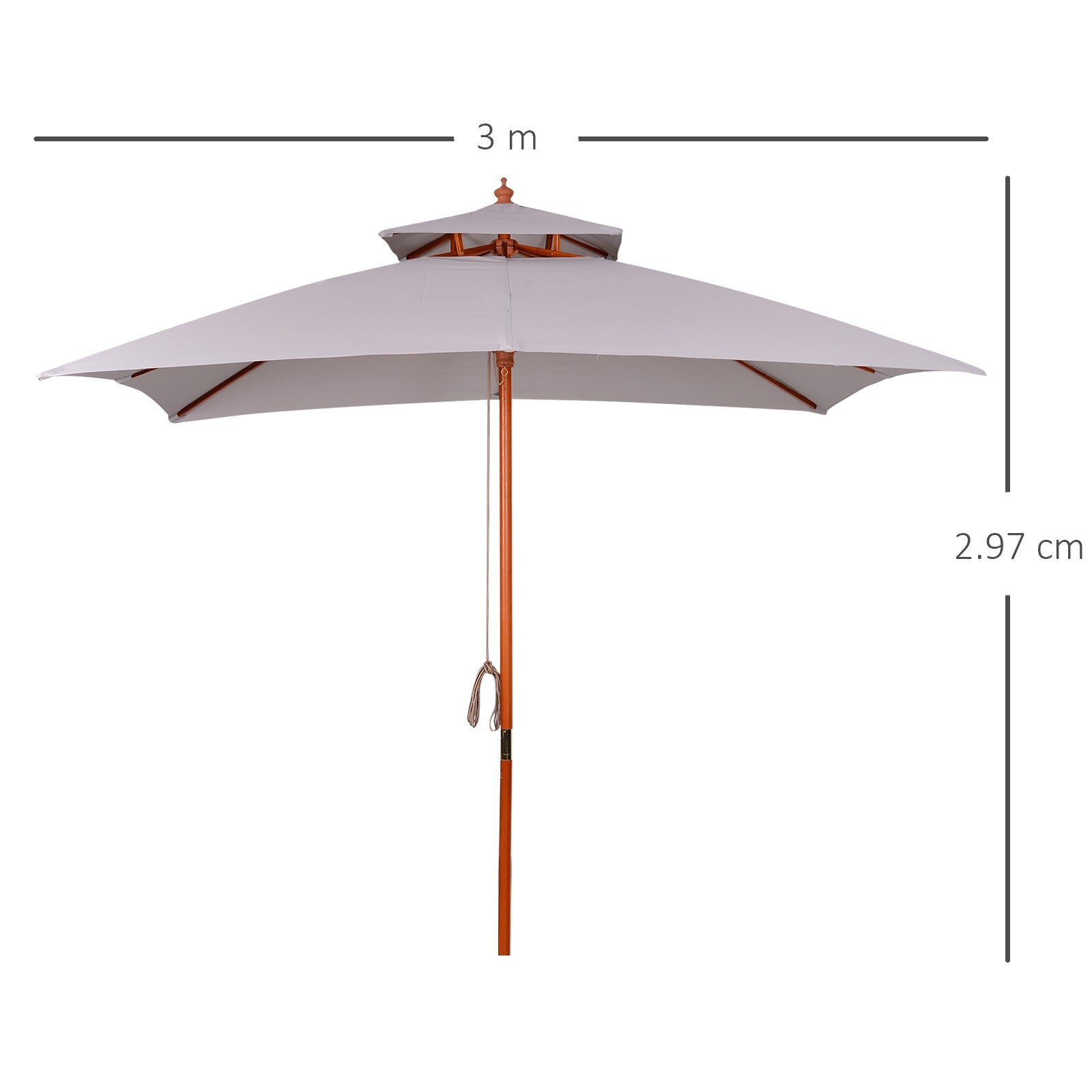 Outsunny 3 x 3 (m) Garden Umbrella, Large Parasol, Outdoor Sunshade Canopy with Double Tier, Grey 