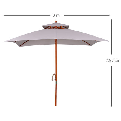 Outsunny 3 x 3 (m) Garden Umbrella, Large Parasol, Outdoor Sunshade Canopy with Double Tier, Grey 