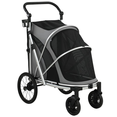 PawHut Dog Stroller, Easy Folding Pet Stroller for Small and Medium Dogs with Shock Absorption, Maximum Load 20 kg, Grey