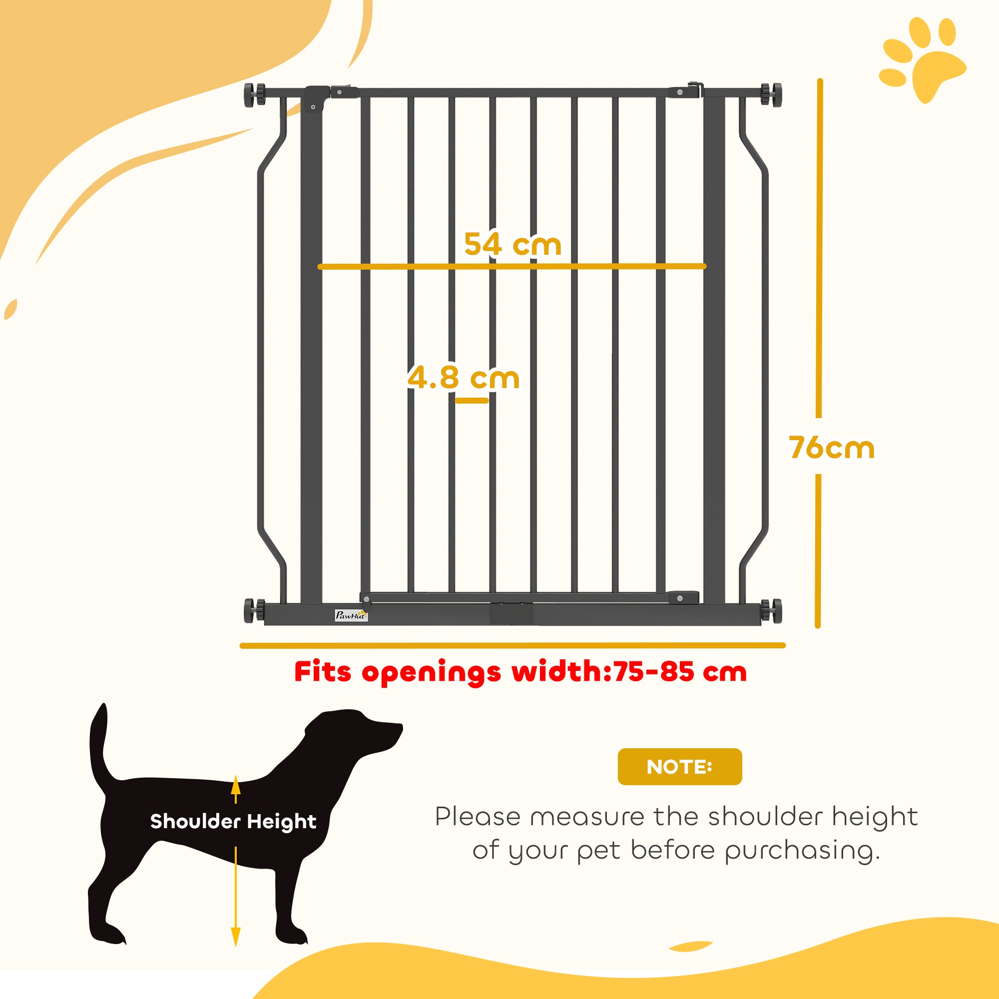 PawHut Extra Wide Dog Gate, with Door Pressure, for Doorways, Hallways, Staircases - Black 