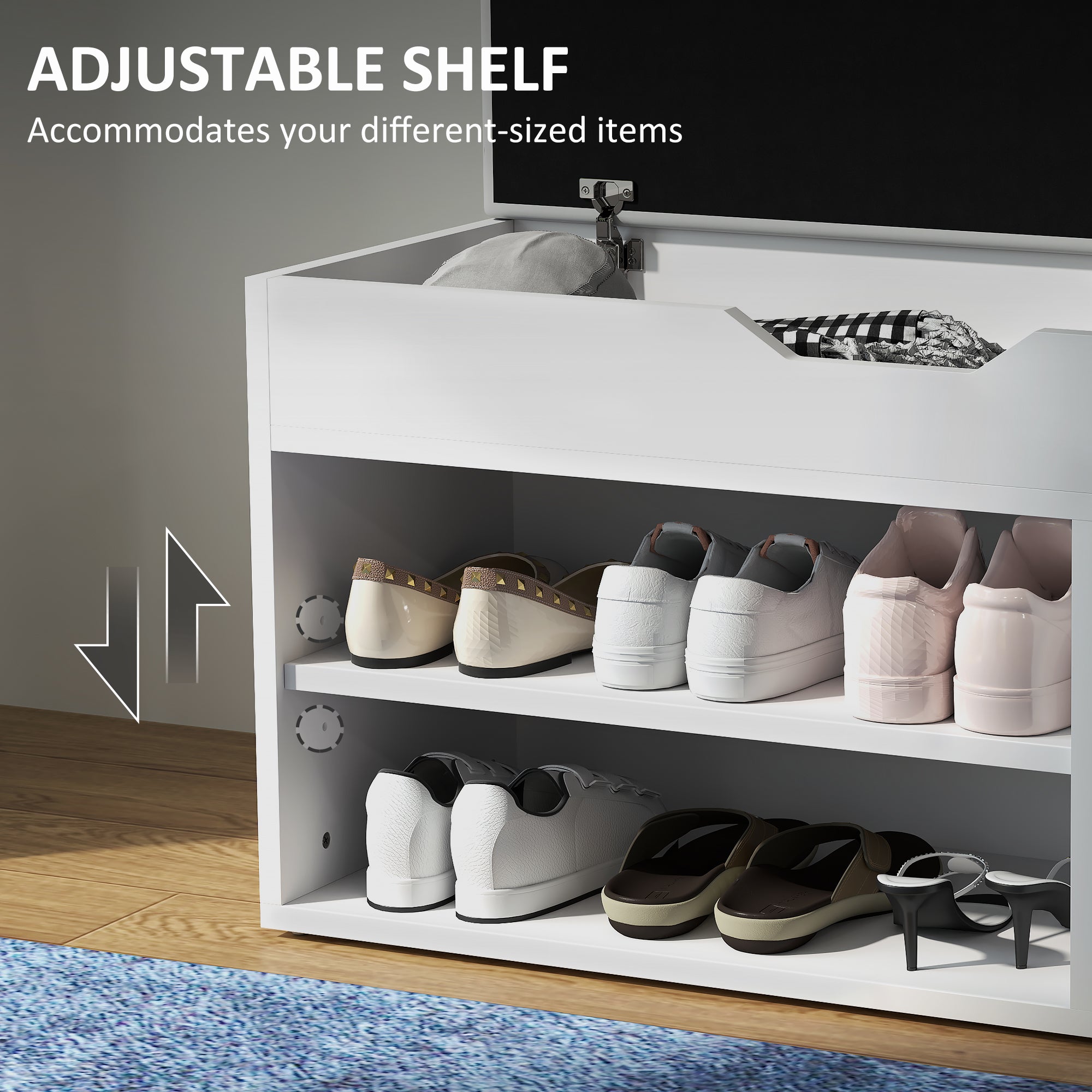HOMCOM Shoes Cabinet Bench Hidden Storage Padded Seat Organiser Footwear Rack Hallway Cream White 