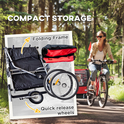 HOMCOM 2 Seat Bike Trailer with 5 Point Harness, Baby Bike Stroller with Safety Flag, Reflectors, for 18+ Months, Red 