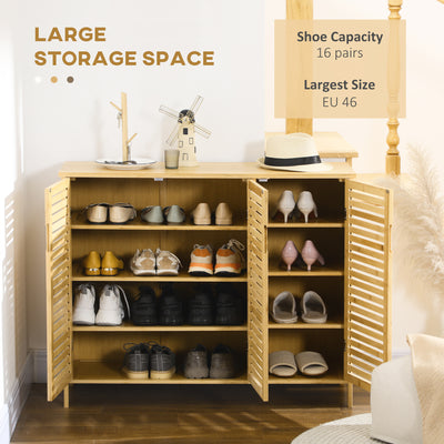 HOMCOM Rustic Shoe Cabinet, 3 Door Shoe Storage Cabinet with 8 Shelves, Natural Wood Finish 